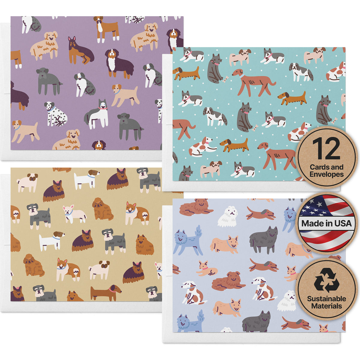 Paw Prints Dog Greeting Cards, set of 12 with envelopes, Twigs Paper