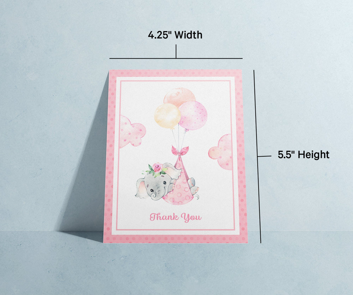 Baby Girl Elephant Baby Shower Thank You Cards, set of 12 with envelopes, Twigs Paper - view 6