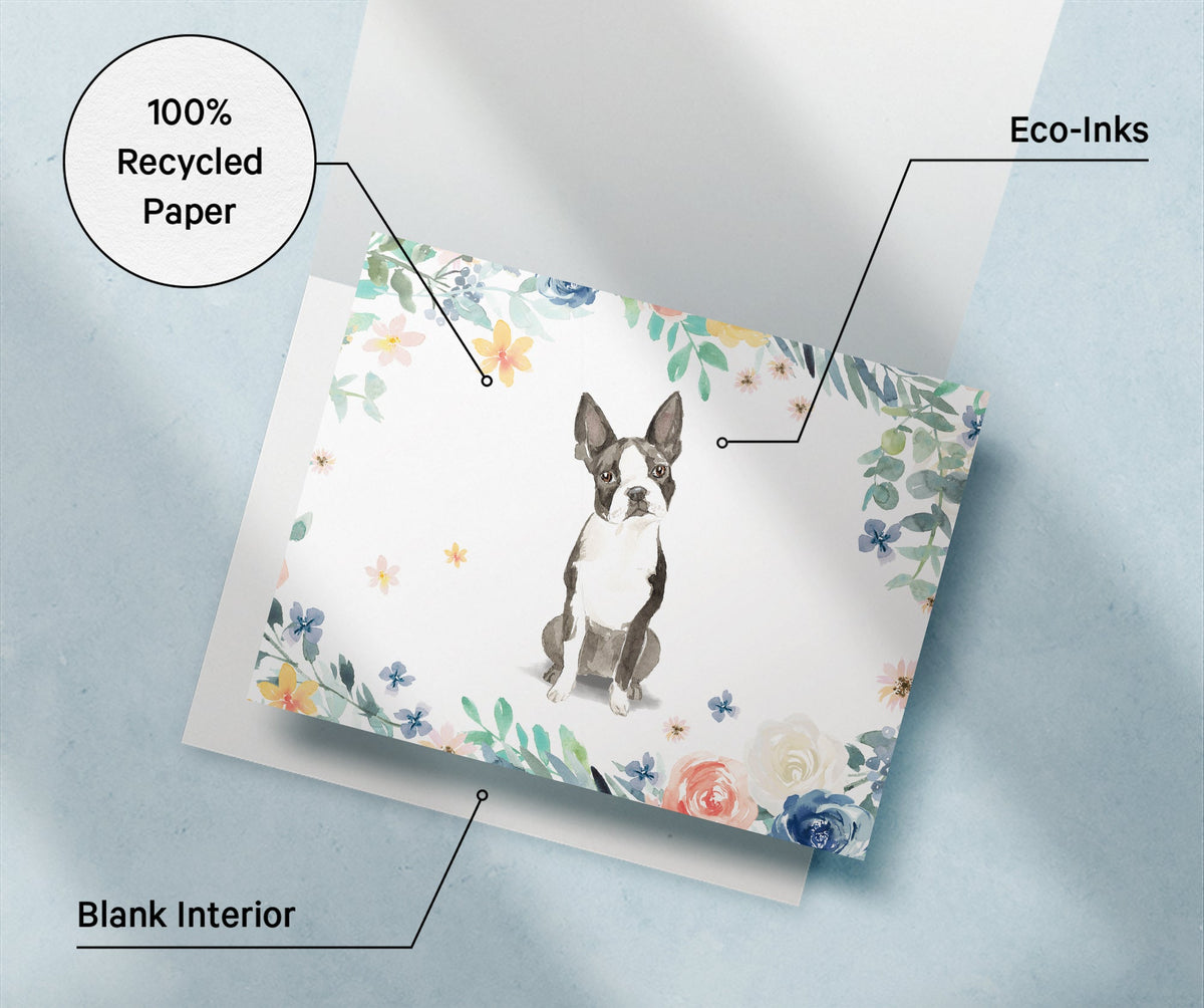 Boston Terrier Watercolor Dog Greeting Cards, set of 12 with envelopes, Twigs Paper - view 6