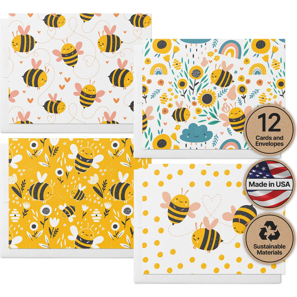 Bumble of Joy Bee Greeting Cards, set of 12 with envelopes, Twigs Paper