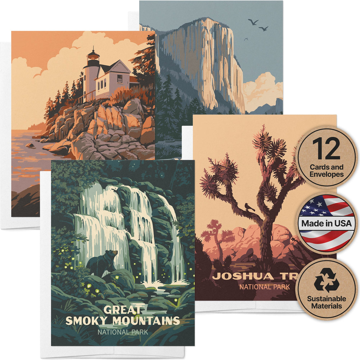 Explore America Vintage National Park Cards, set of 12 with envelopes, Twigs Paper