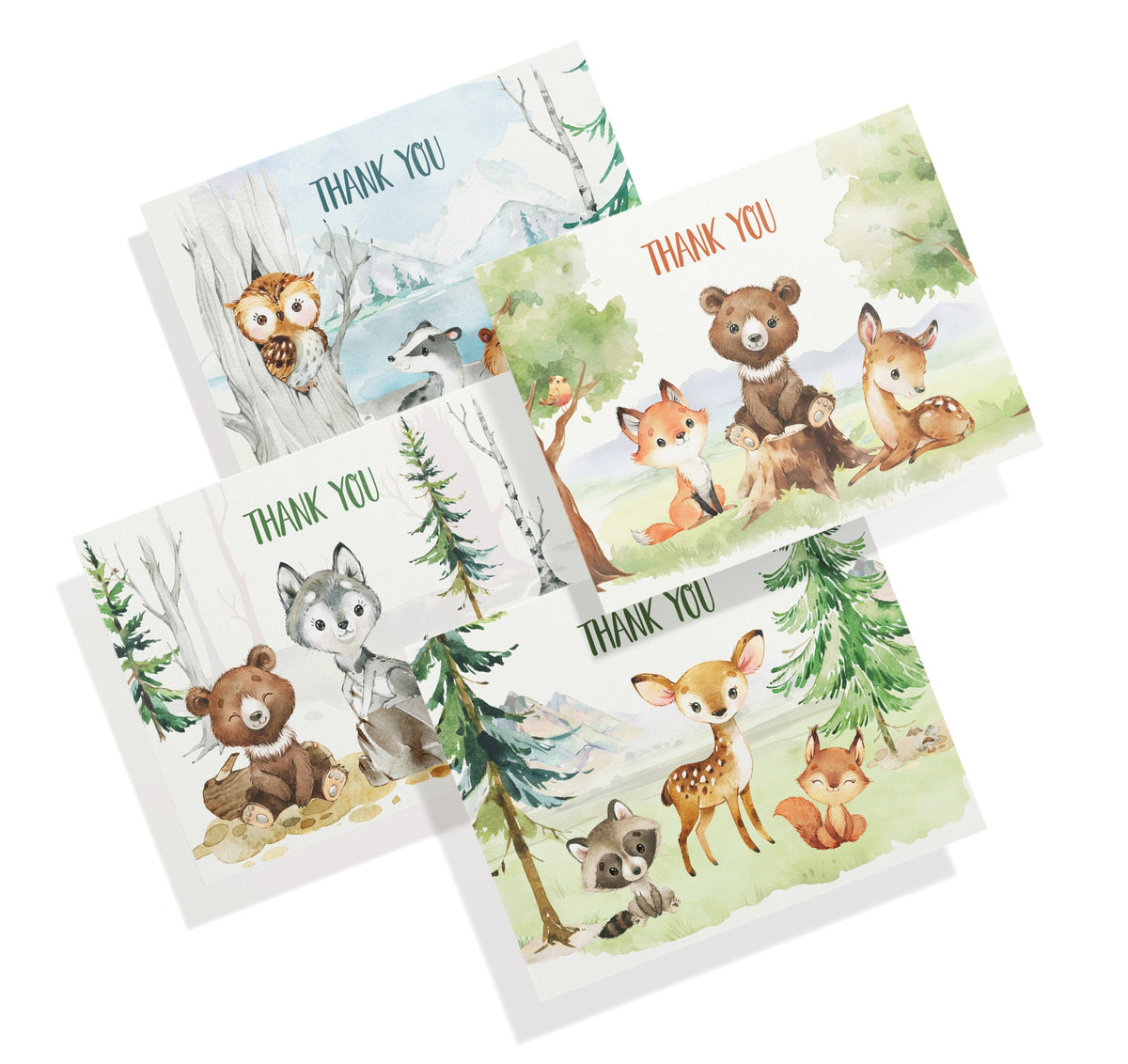 Forest Friends Woodland Animal Thank You Cards, set of 12 with envelopes, Twigs Paper - view 2
