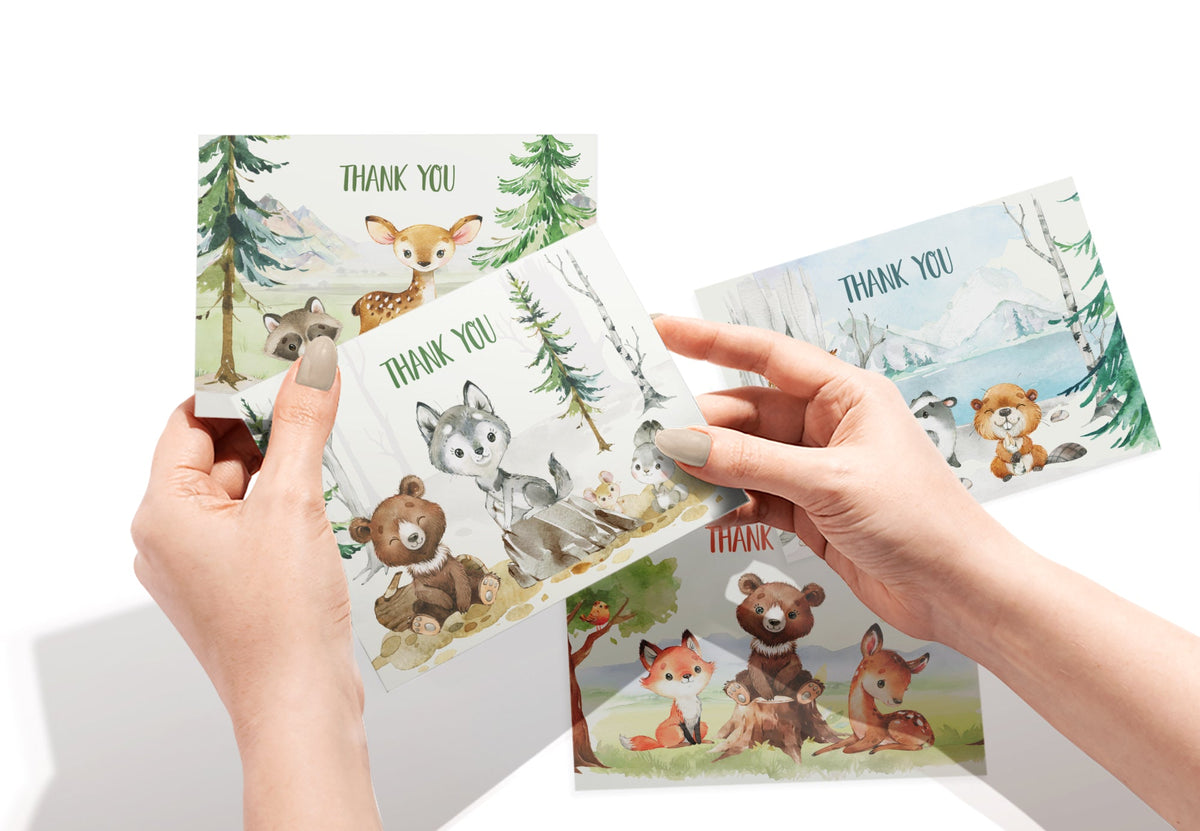Forest Friends Woodland Animal Thank You Cards, set of 12 with envelopes, Twigs Paper - view 3