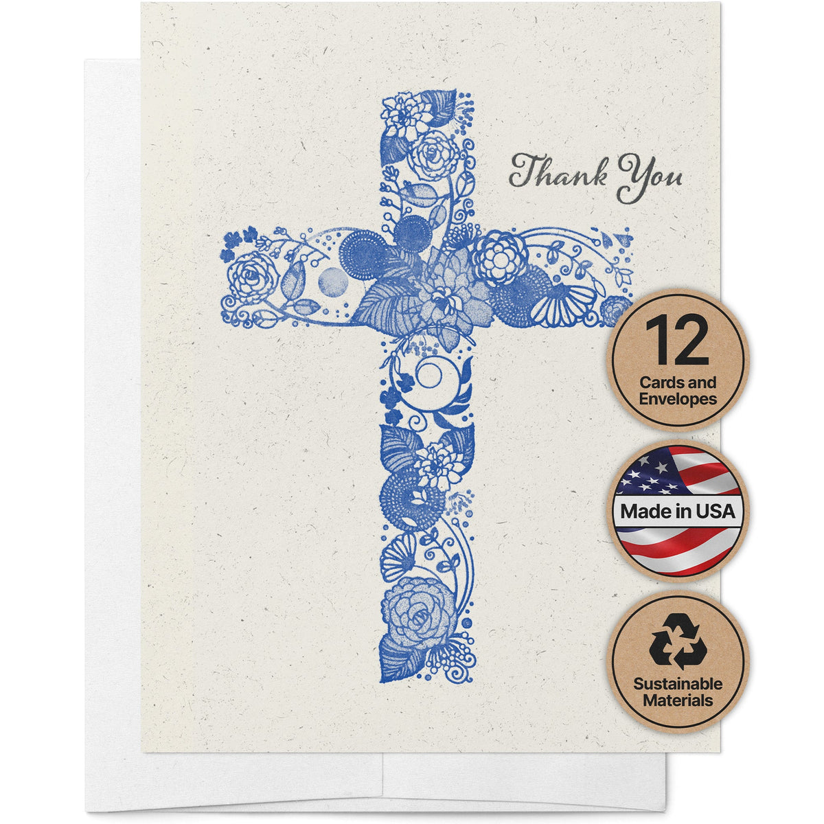 Gratitude in Faith Christian Thank You Cards, set of 12 with envelopes, Twigs Paper