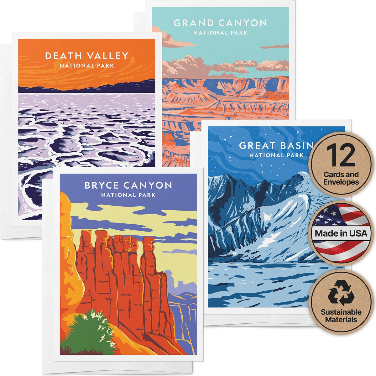 Majestic Landscapes National Park Cards, set of 12 with envelopes, Twigs Paper