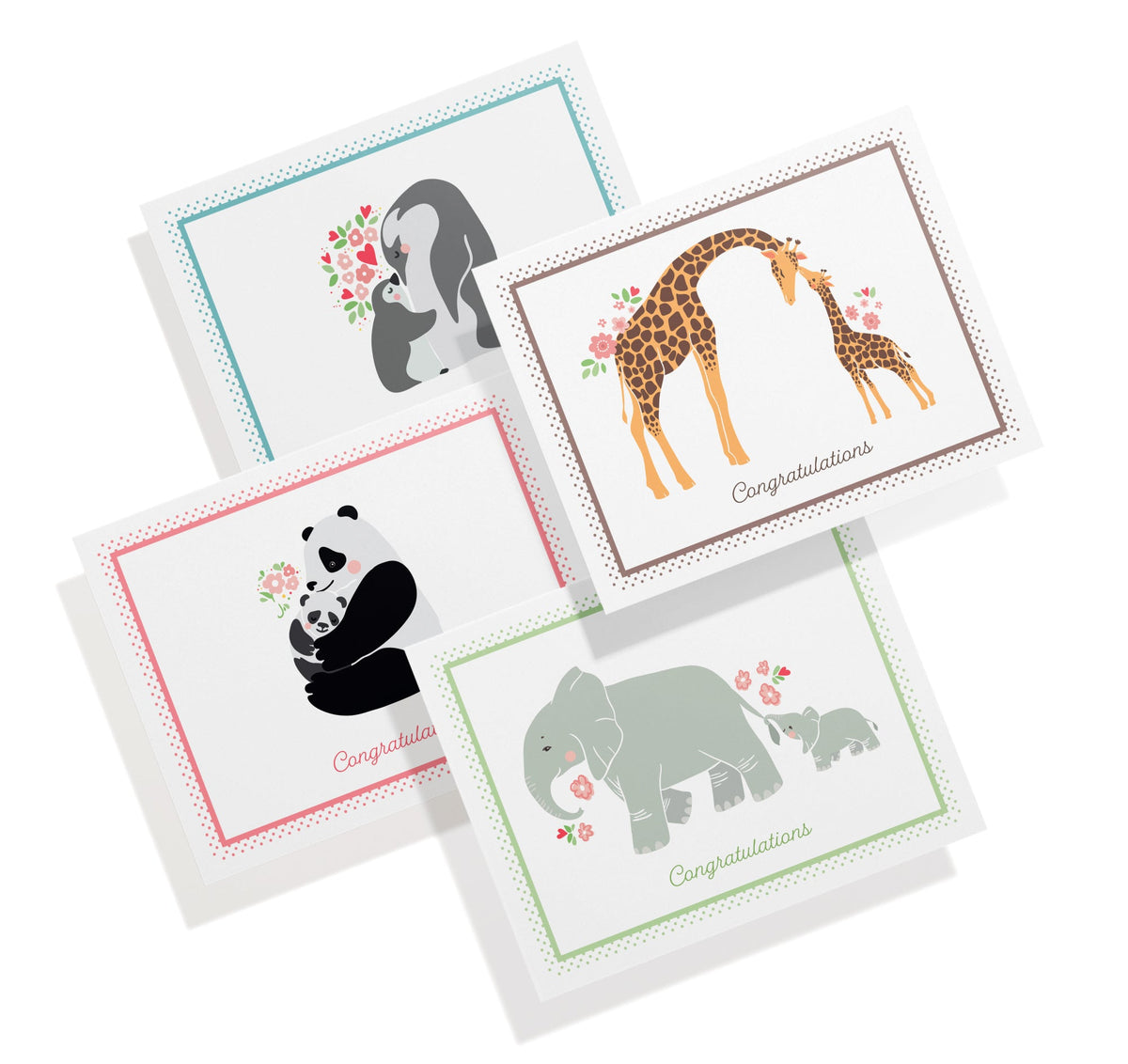 Mother & Baby Animal Congratulations Cards, set of 12 with envelopes, Twigs Paper - view 2