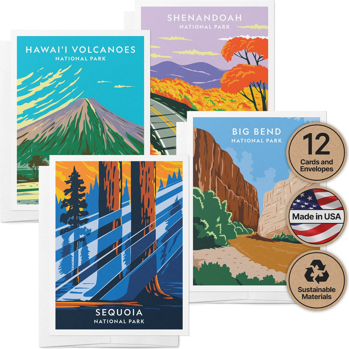 Natural Wonders National Park Cards, set of 12 with envelopes, Twigs Paper