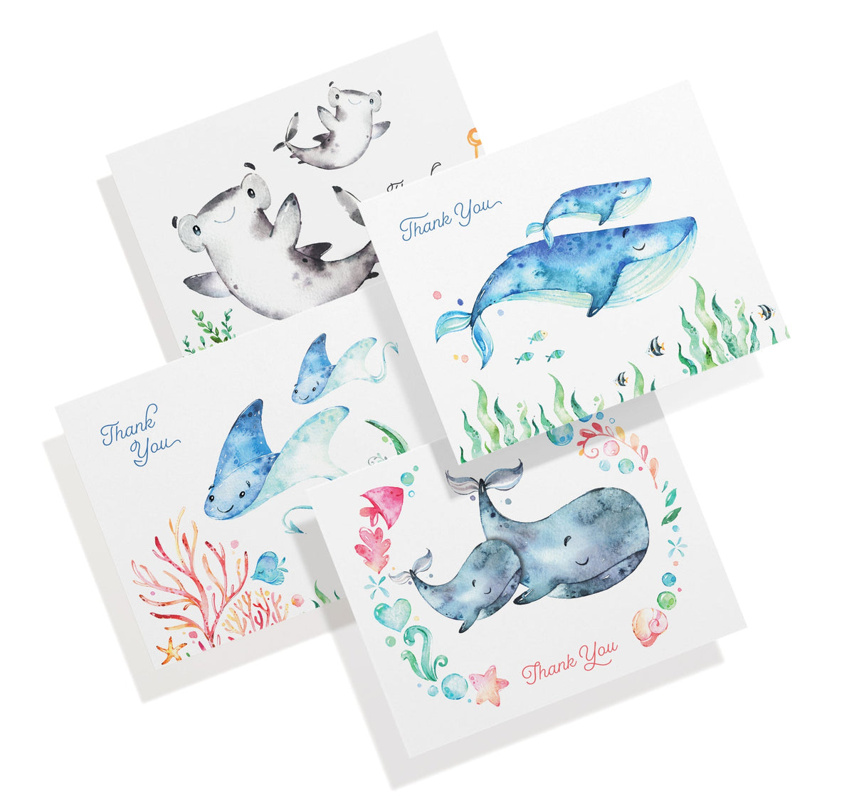 Ocean Tidings Sea Life Thank You Cards, set of 12 with envelopes, Twigs Paper - view 2