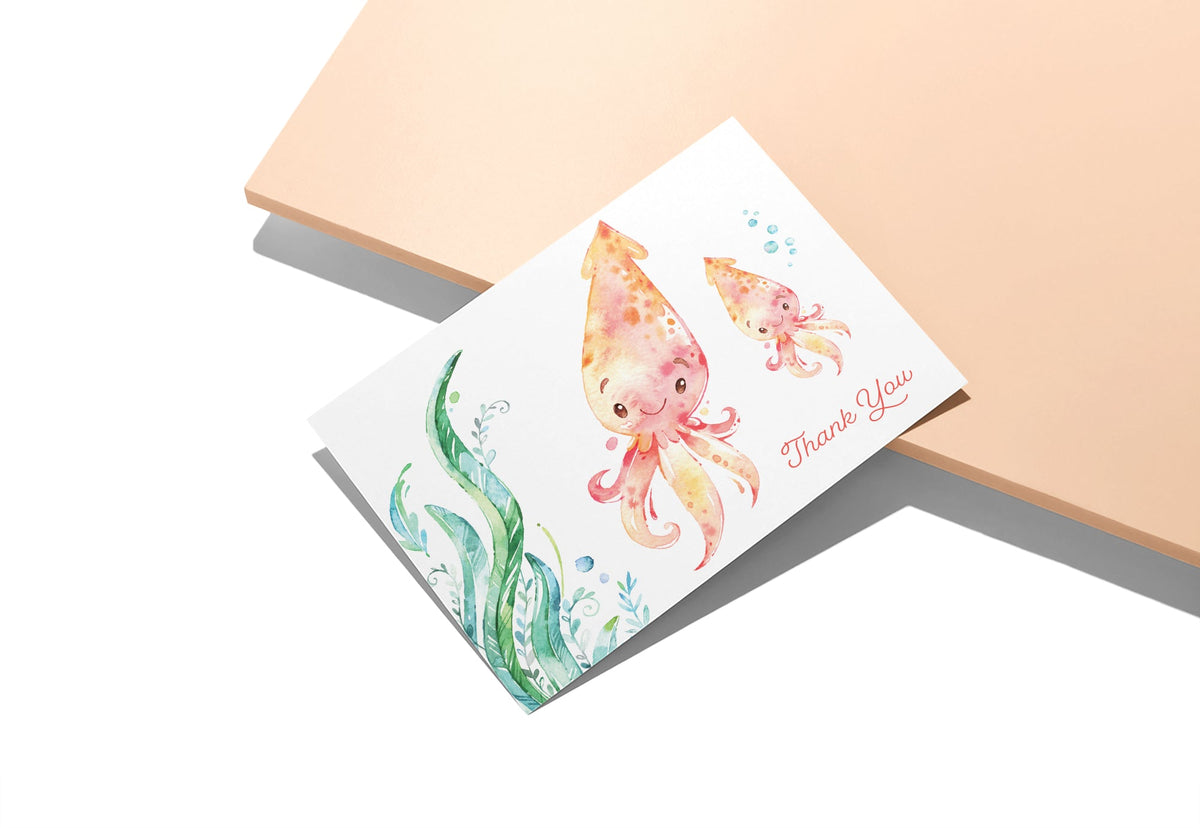 Ocean Tidings Sea Life Thank You Cards, set of 12 with envelopes, Twigs Paper - view 7
