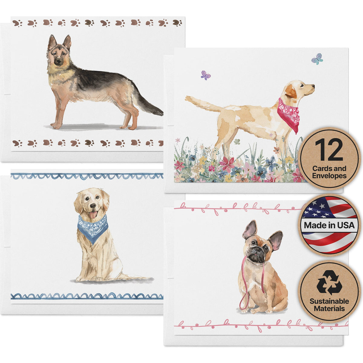 Paw-fect Thanks Dog Thank You Cards, set of 12 with envelopes, Twigs Paper