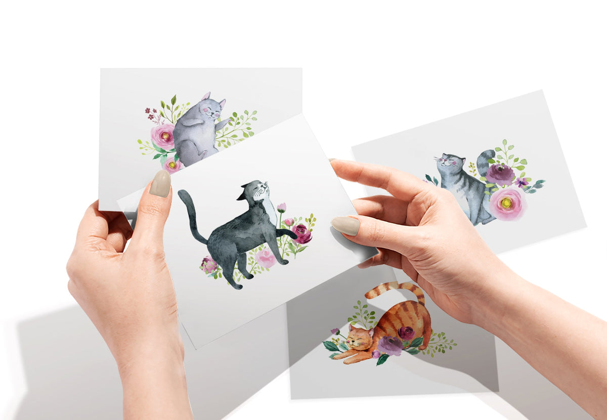 Playful Cats Watercolor Cat Greeting Cards, set of 12 with envelopes, Twigs Paper - view 3