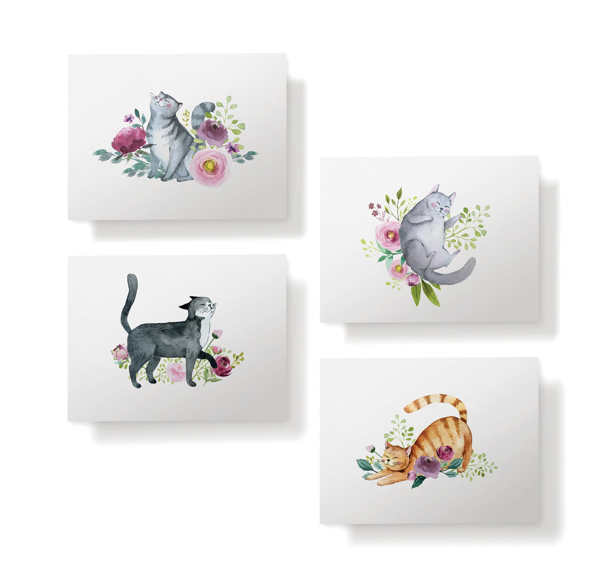 Playful Cats Watercolor Cat Greeting Cards, set of 12 with envelopes, Twigs Paper - view 4