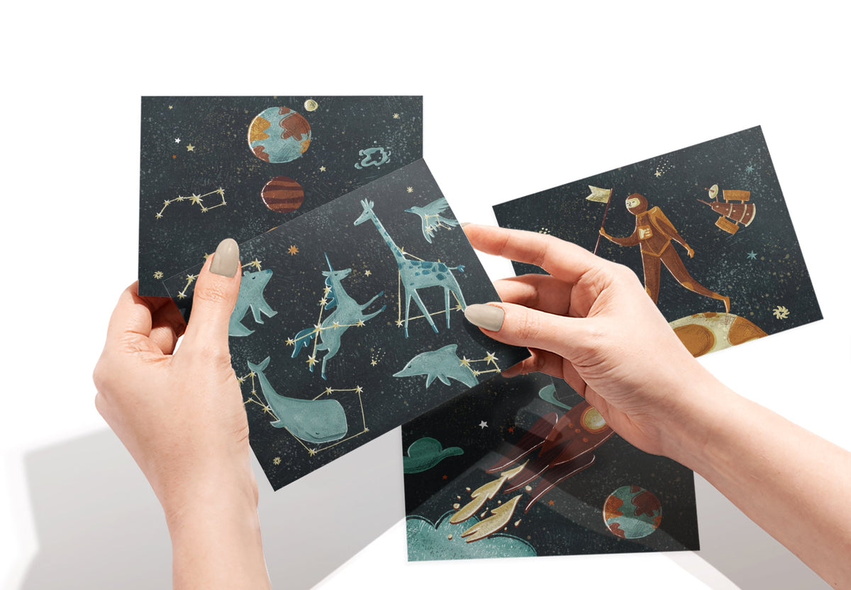Space Odyssey Outer Space Greeting Cards for Kids, set of 12 with envelopes, Twigs Paper - view 2