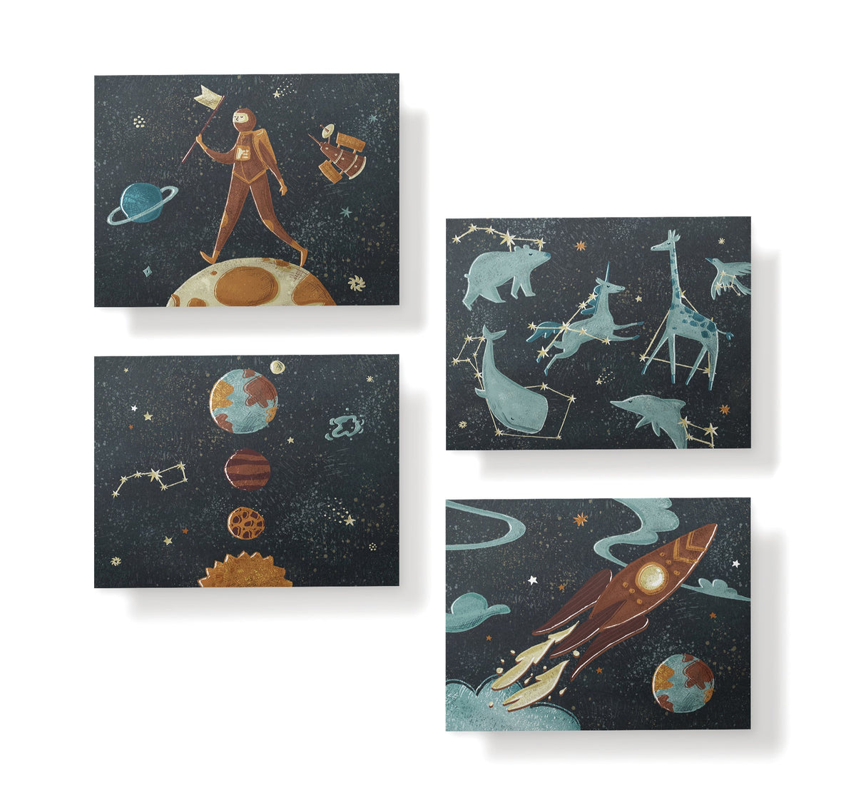 Space Odyssey Outer Space Greeting Cards for Kids, set of 12 with envelopes, Twigs Paper - view 3