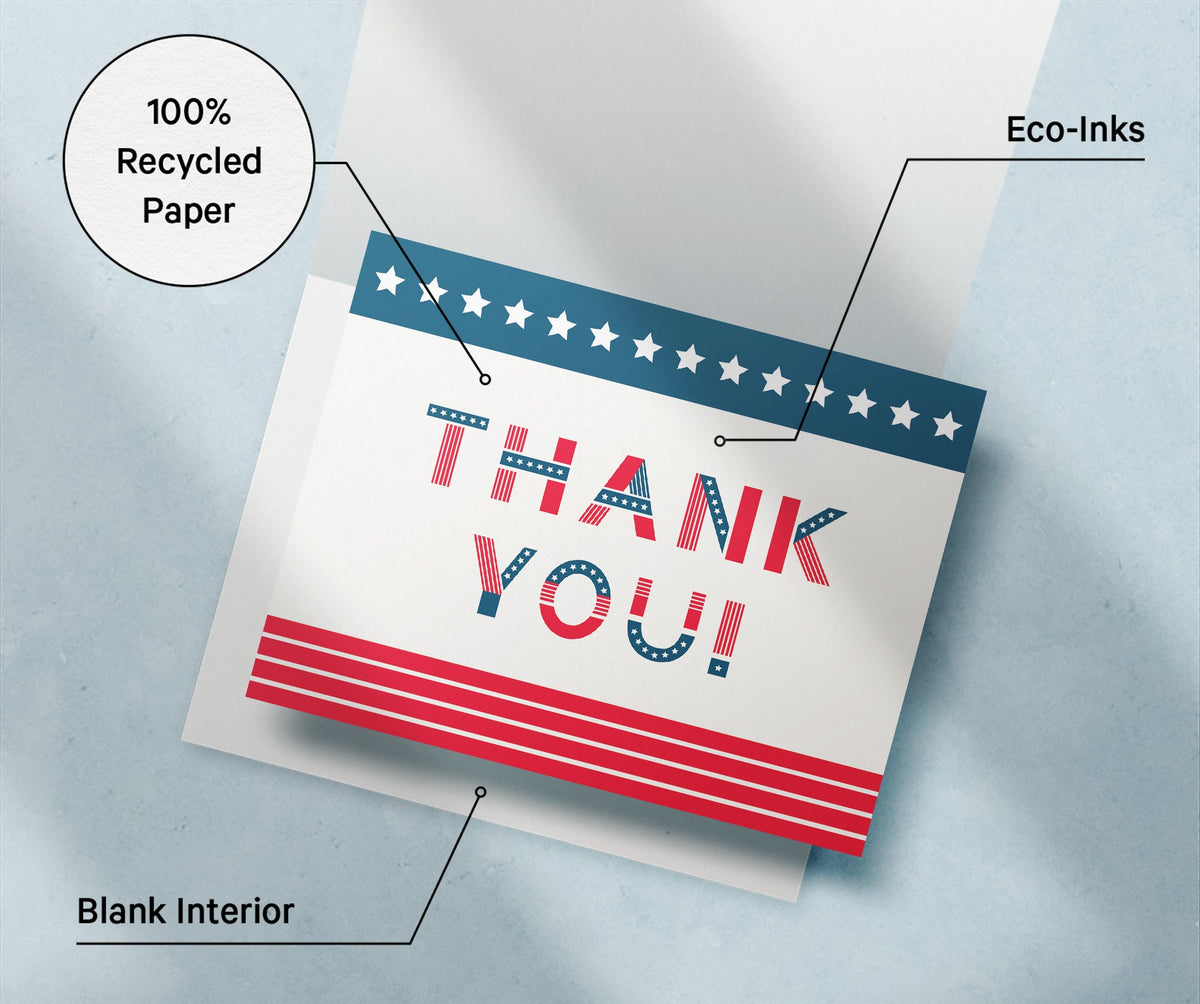 Stars & Stripes Patriotic Thank You Cards, set of 12 with envelopes, Twigs Paper - view 6