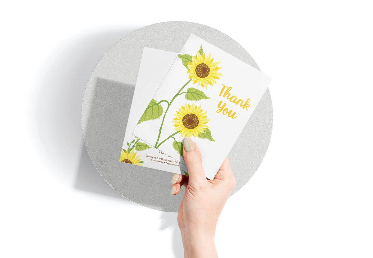 Sunflower Gratitude Floral Thank You Cards, set of 12 with envelopes, Twigs Paper - view 6
