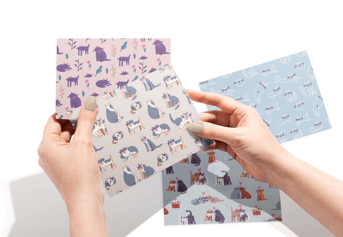 Purr-fect Patterns Cat Greeting Cards, set of 12 with envelopes, Twigs Paper - view 2