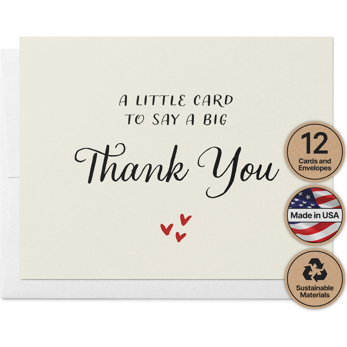 A Little Card to Say a Big Thank You Cards, set of 12 with envelopes, Twigs Paper