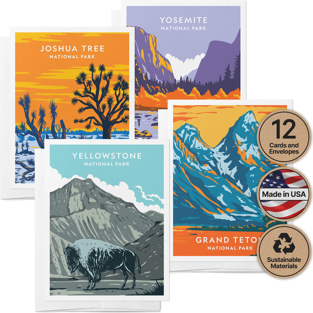 American Wilderness National Park Cards, set of 12 with envelopes, Twigs Paper