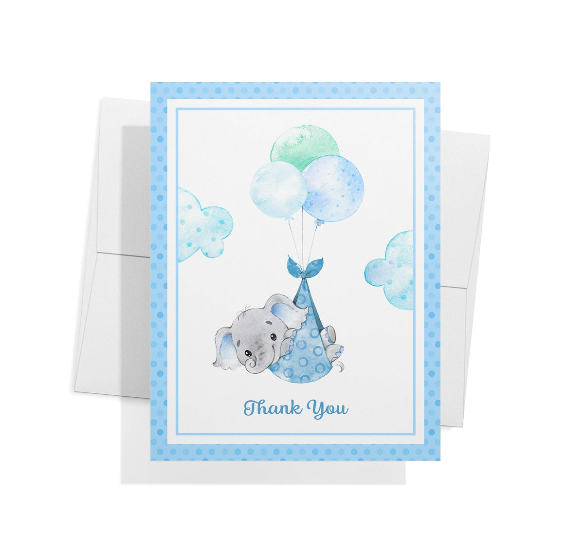 Baby Boy Elephant Baby Shower Thank You Cards, set of 12 with envelopes, Twigs Paper - view 2