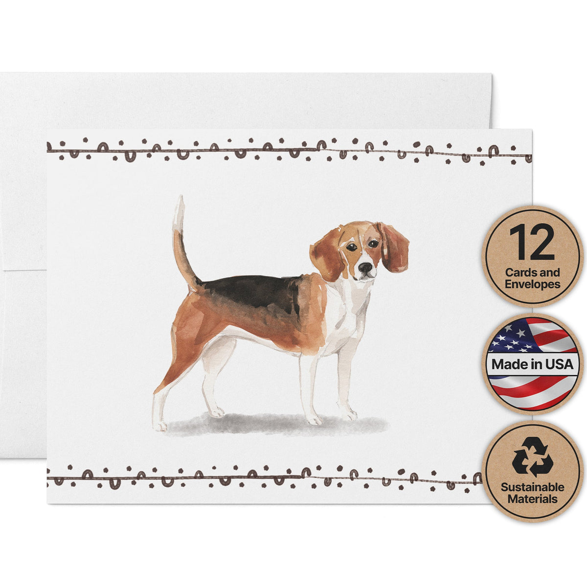 Beagle Watercolor Dog Greeting Cards, set of 12 with envelopes, Twigs Paper