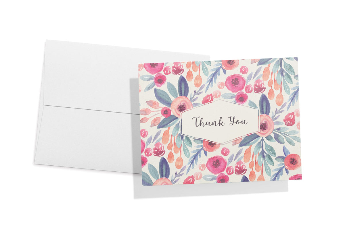 Blossom Bliss Watercolor Flower Thank You Cards, set of 12 with envelopes, Twigs Paper - view 5