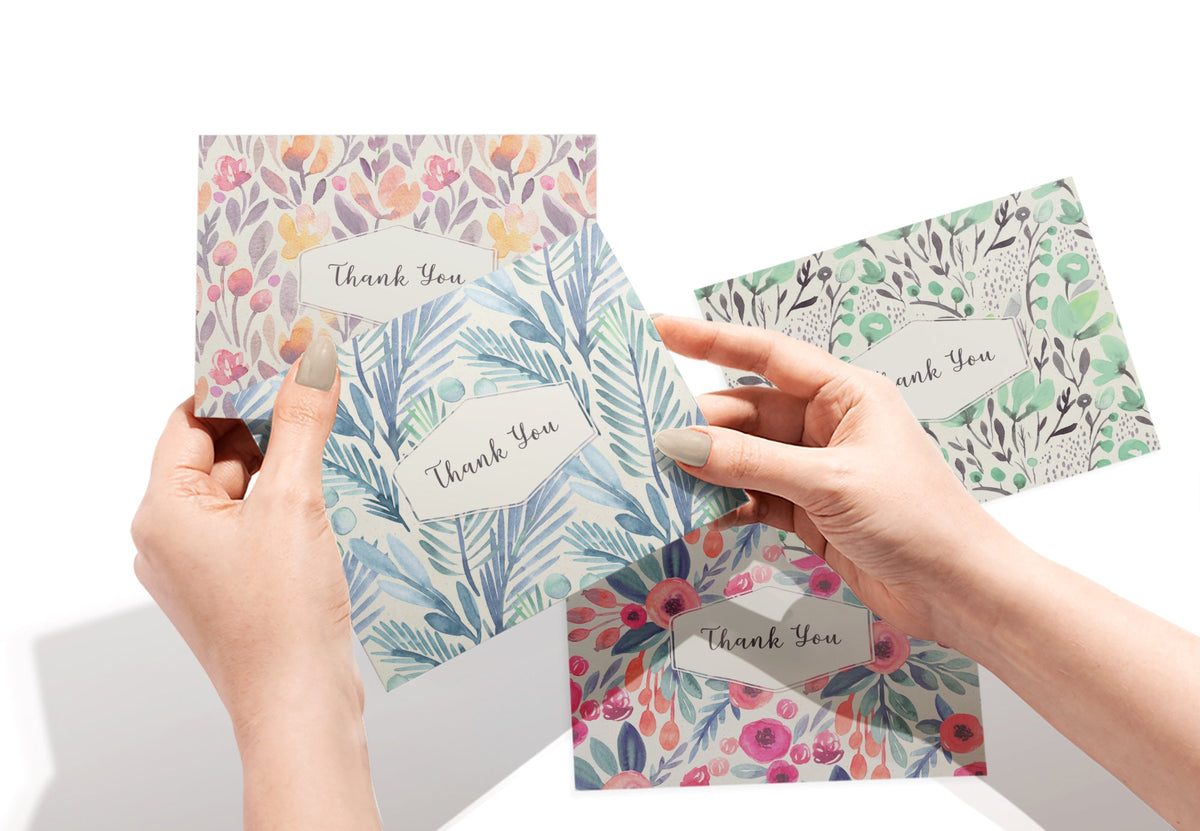 Blossom Bliss Watercolor Flower Thank You Cards, set of 12 with envelopes, Twigs Paper - view 2