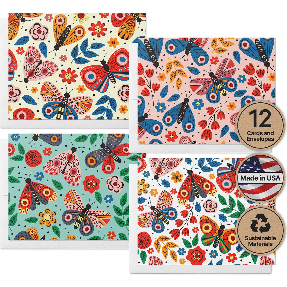 Butterfly Garden Thank You Cards, set of 12 with envelopes, Twigs Paper
