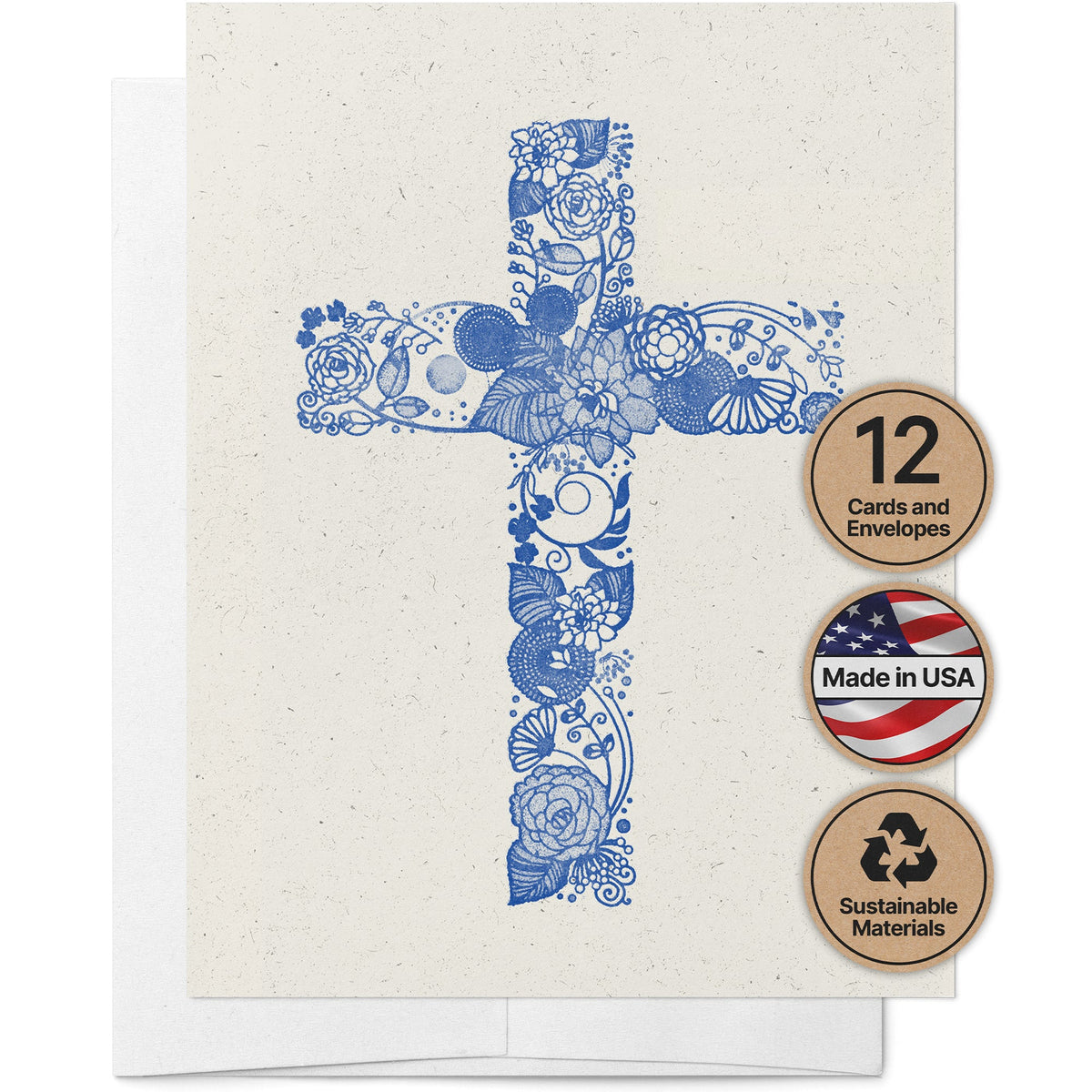 Faithful Blooms Christian Cross Note Cards, set of 12 with envelopes, Twigs Paper