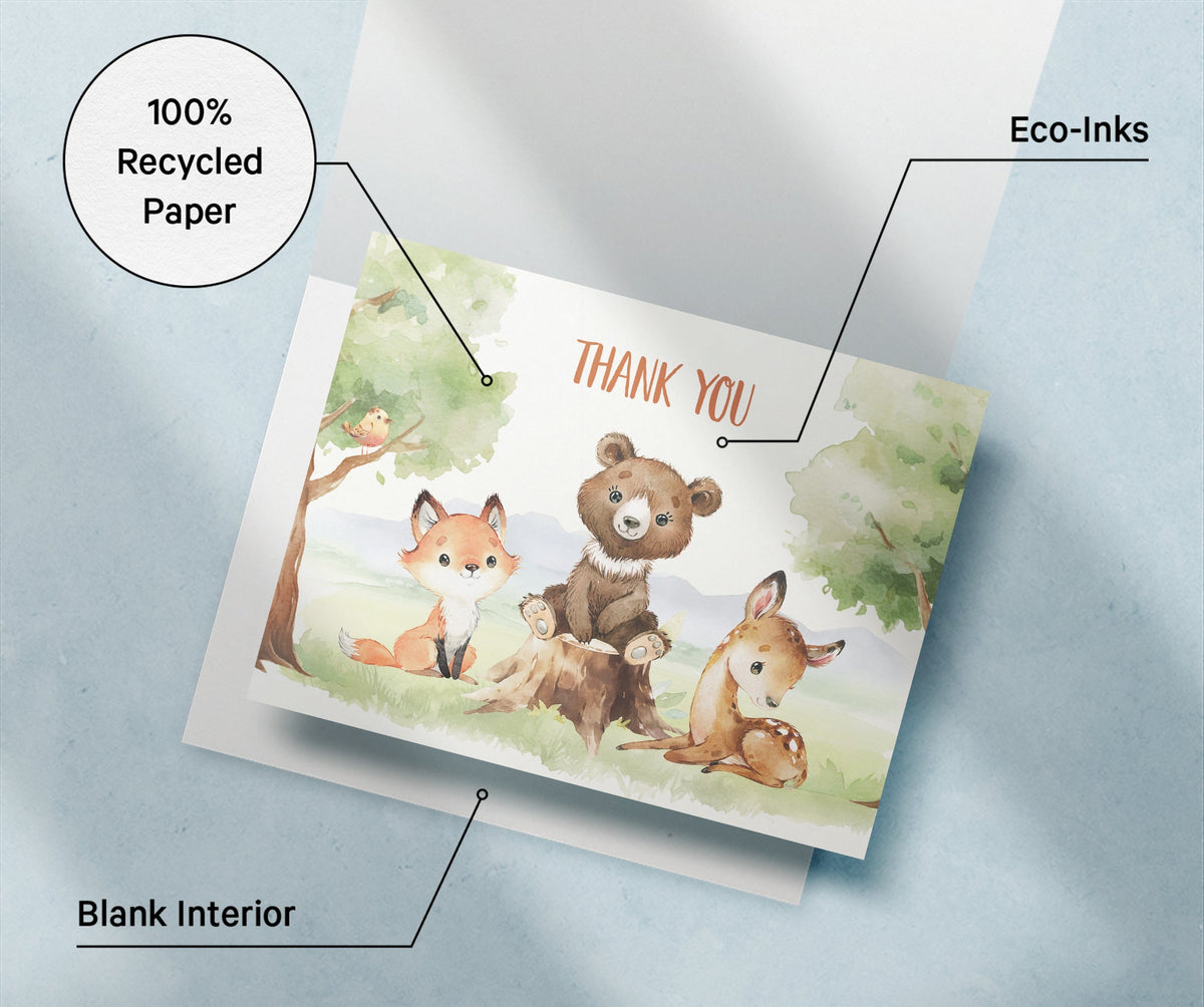Forest Friends Woodland Animal Thank You Cards, set of 12 with envelopes, Twigs Paper - view 7