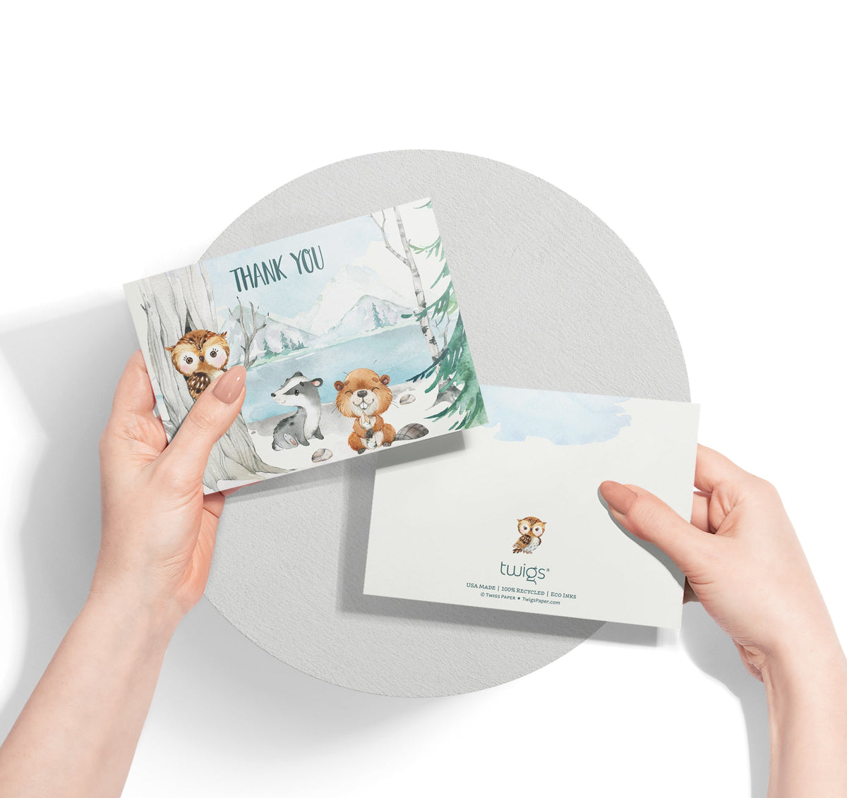 Forest Friends Woodland Animal Thank You Cards, set of 12 with envelopes, Twigs Paper - view 6