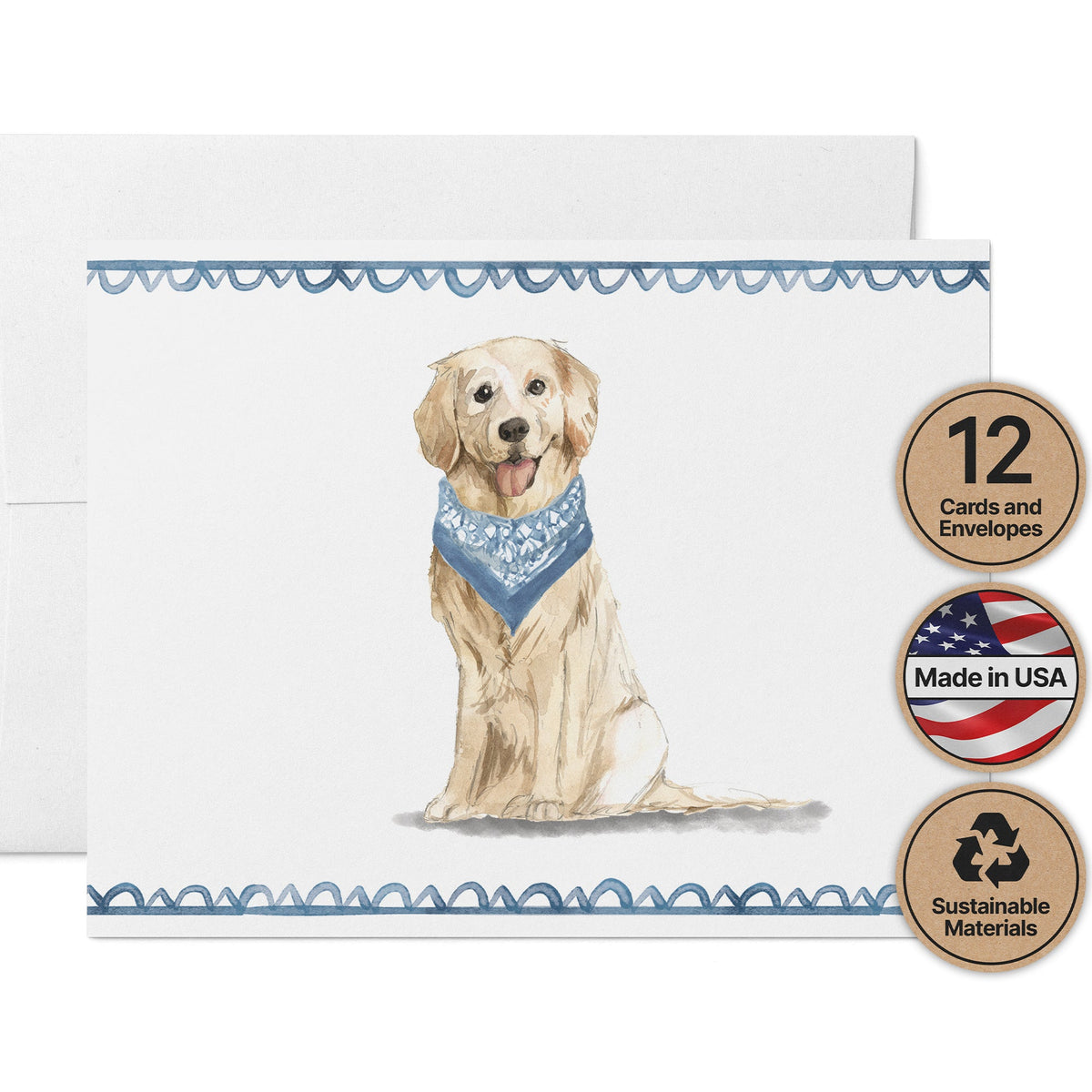 Golden Retriever Watercolor Dog Greeting Cards, set of 12 with envelopes, Twigs Paper