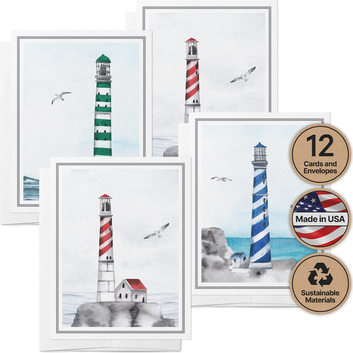 Guiding Lights Lighthouse Sympathy Cards, set of 12 with envelopes, Twigs Paper