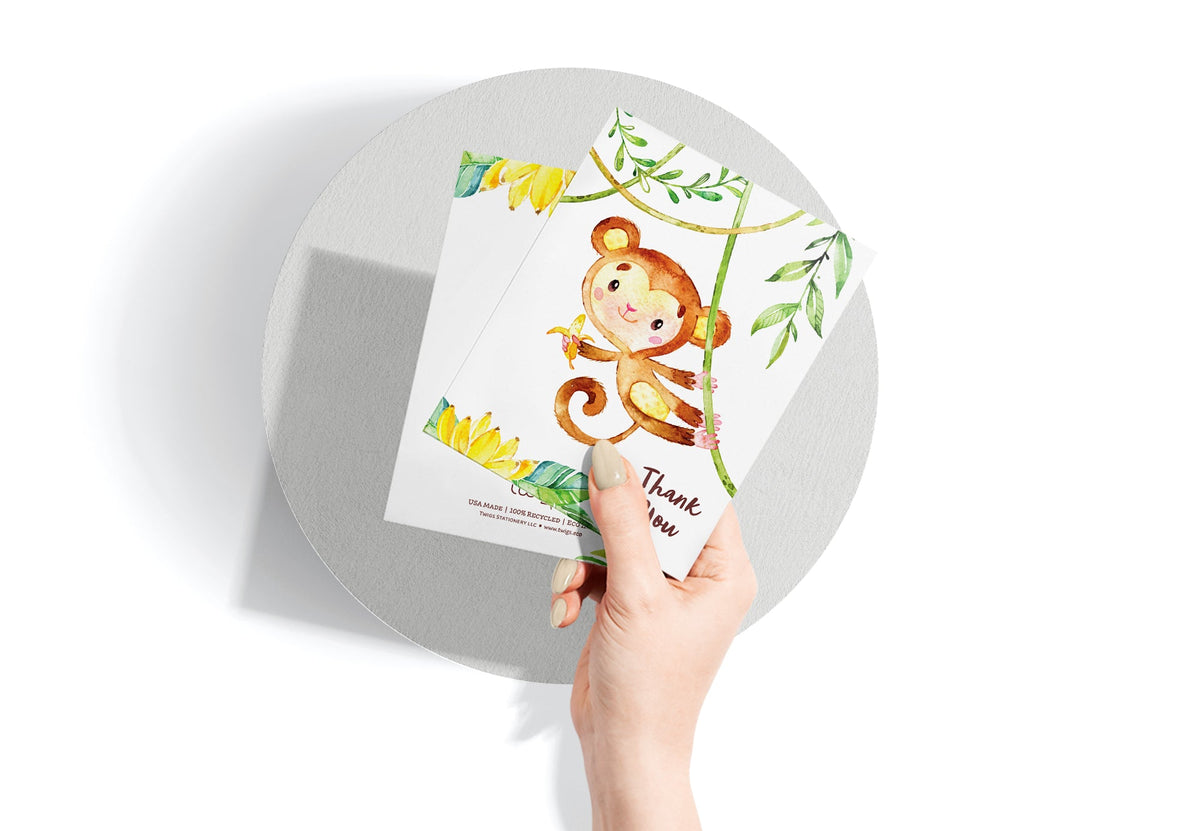 Jungle Jubilee Baby Shower Thank You Cards, set of 12 with envelopes, Twigs Paper - view 6