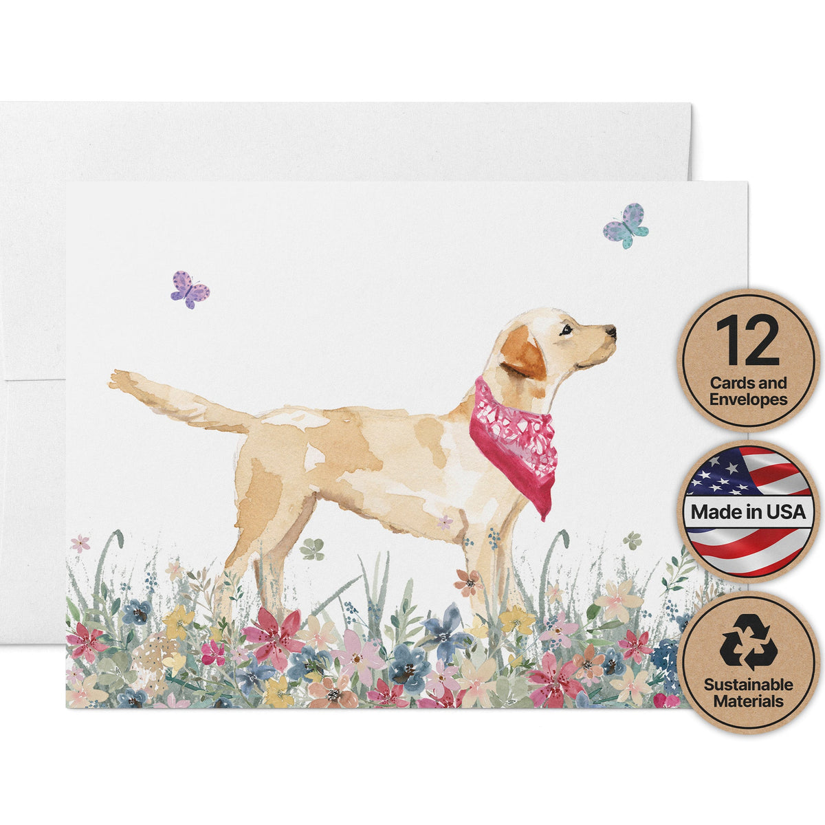 Labrador Retriever Watercolor Dog Greeting Cards, set of 12 with envelopes, Twigs Paper
