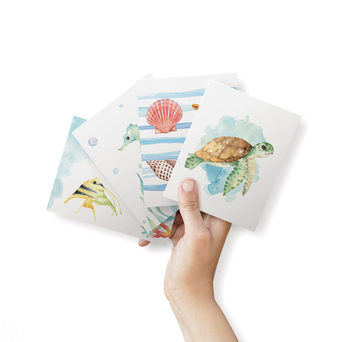 Marine Wonders Ocean Animal Greeting Cards, set of 12 with envelopes, Twigs Paper - view 3