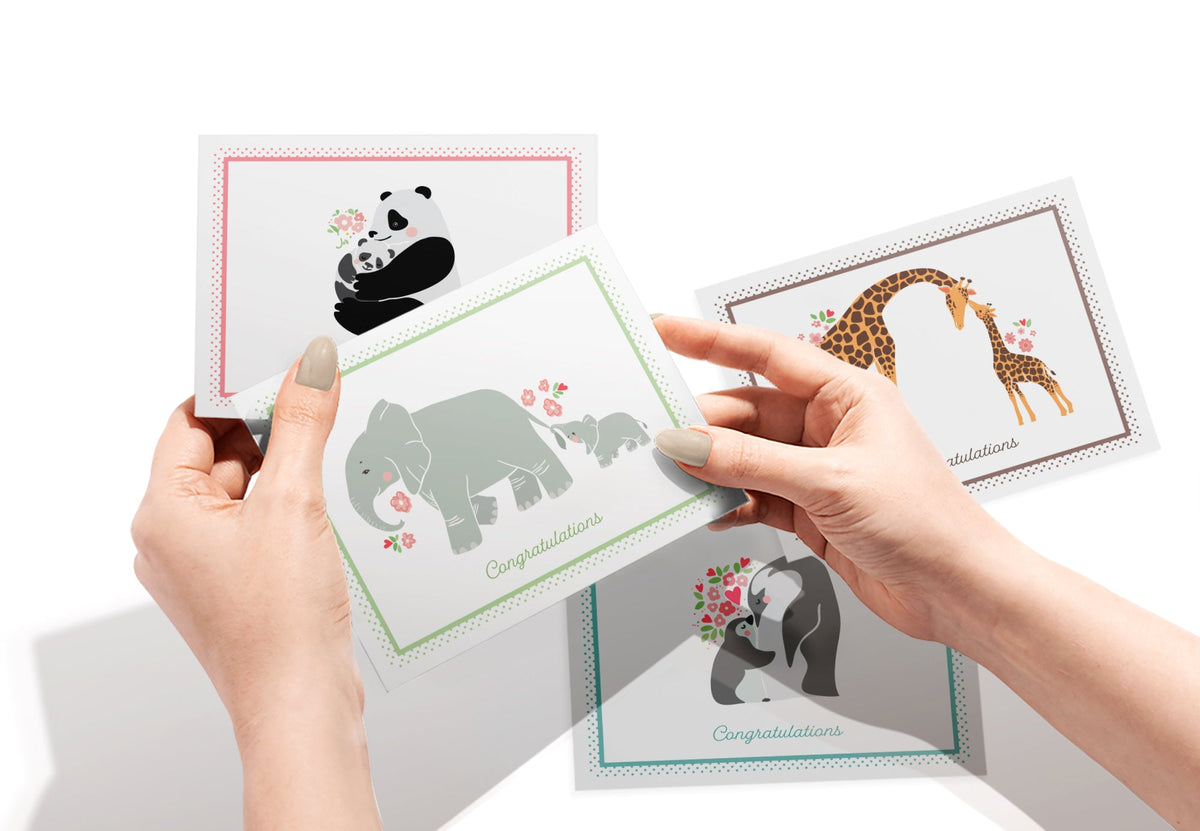 Mother & Baby Animal Congratulations Cards, set of 12 with envelopes, Twigs Paper - view 3