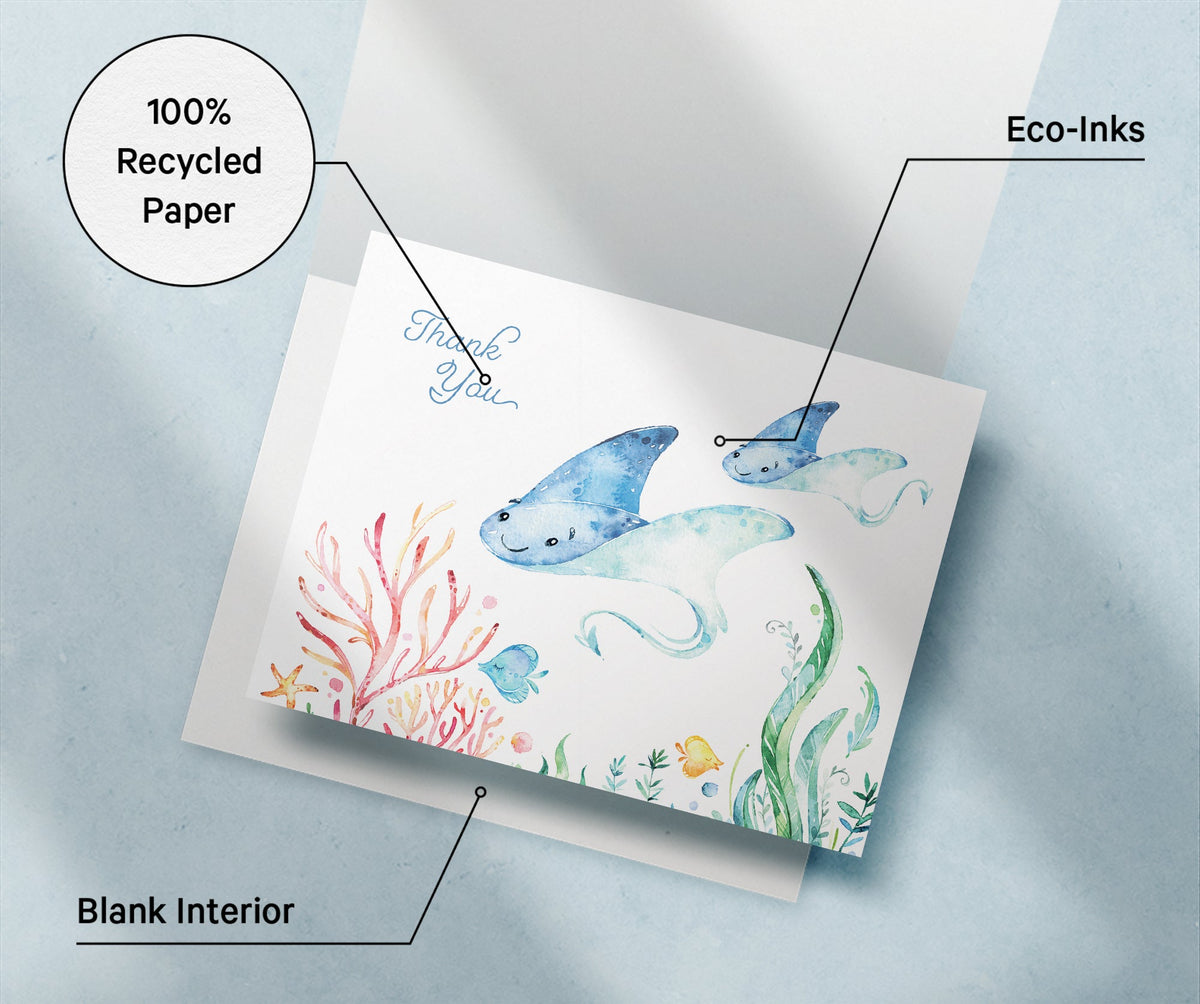 Ocean Tidings Sea Life Thank You Cards, set of 12 with envelopes, Twigs Paper - view 8