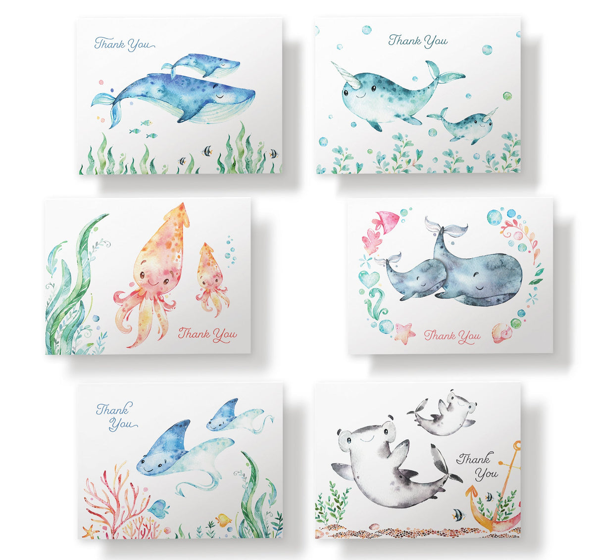 Ocean Tidings Sea Life Thank You Cards, set of 12 with envelopes, Twigs Paper - view 10