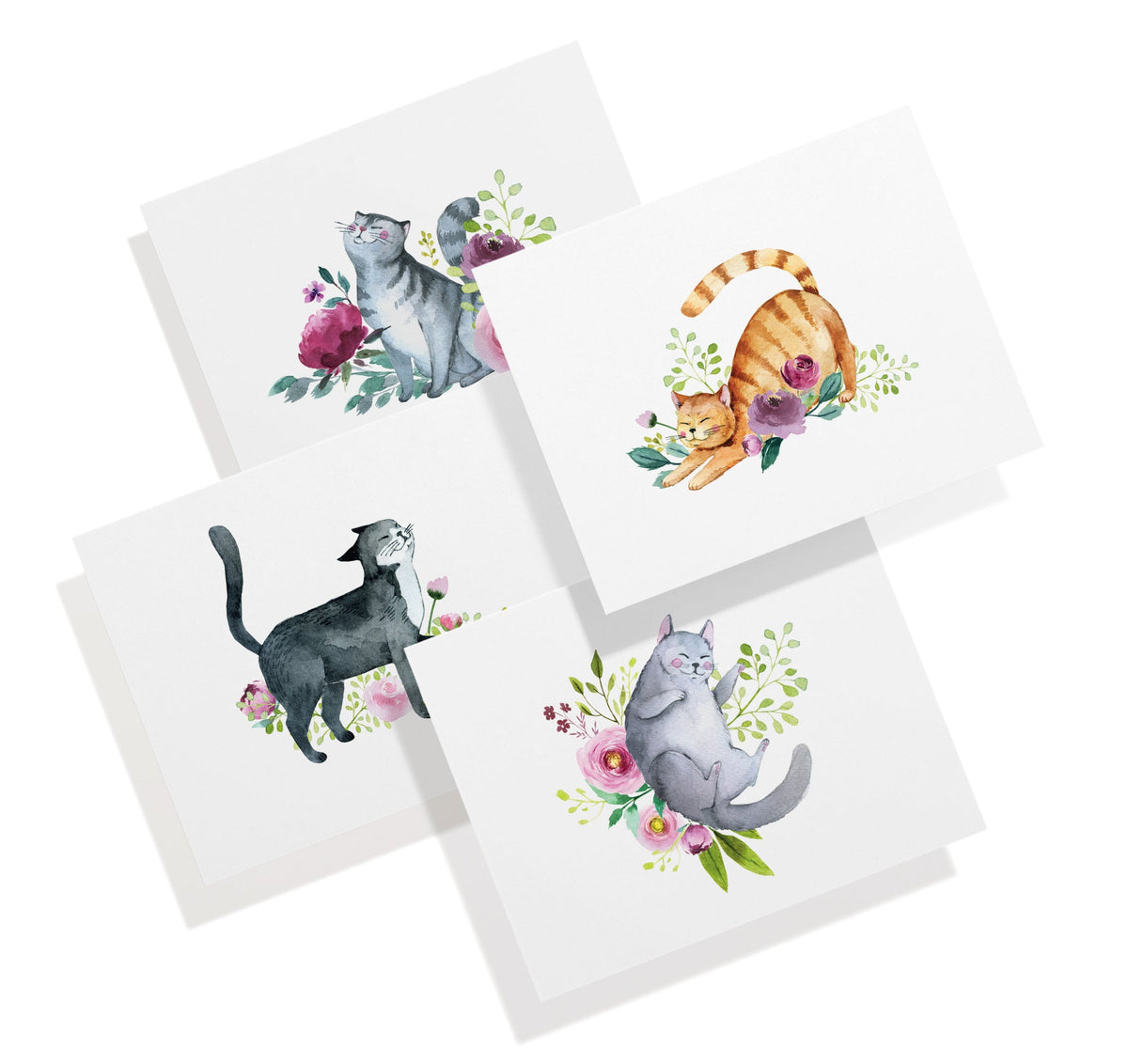 Playful Cats Watercolor Cat Greeting Cards, set of 12 with envelopes, Twigs Paper - view 2