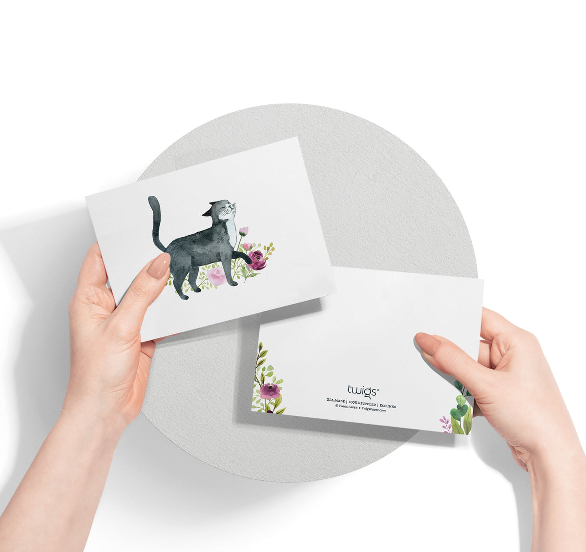 Playful Cats Watercolor Cat Greeting Cards, set of 12 with envelopes, Twigs Paper - view 7
