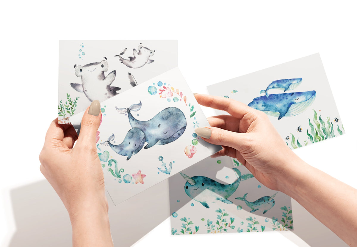 Sea Life Wonders Ocean Baby Shower Cards, set of 12 with envelopes, Twigs Paper - view 3
