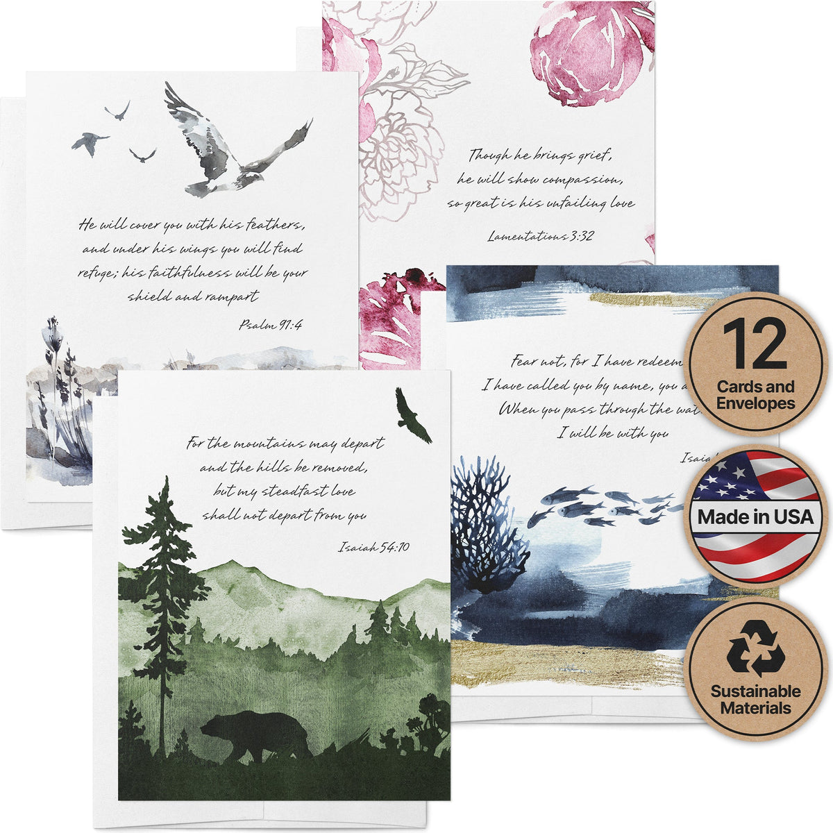 Splendor Scriptures Bible Verse Sympathy Cards, set of 12 with envelopes, Twigs Paper