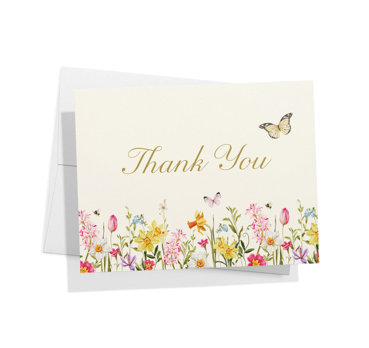 Spring Florals Thank You Greeting Cards, set of 12 with envelopes, Twigs Paper