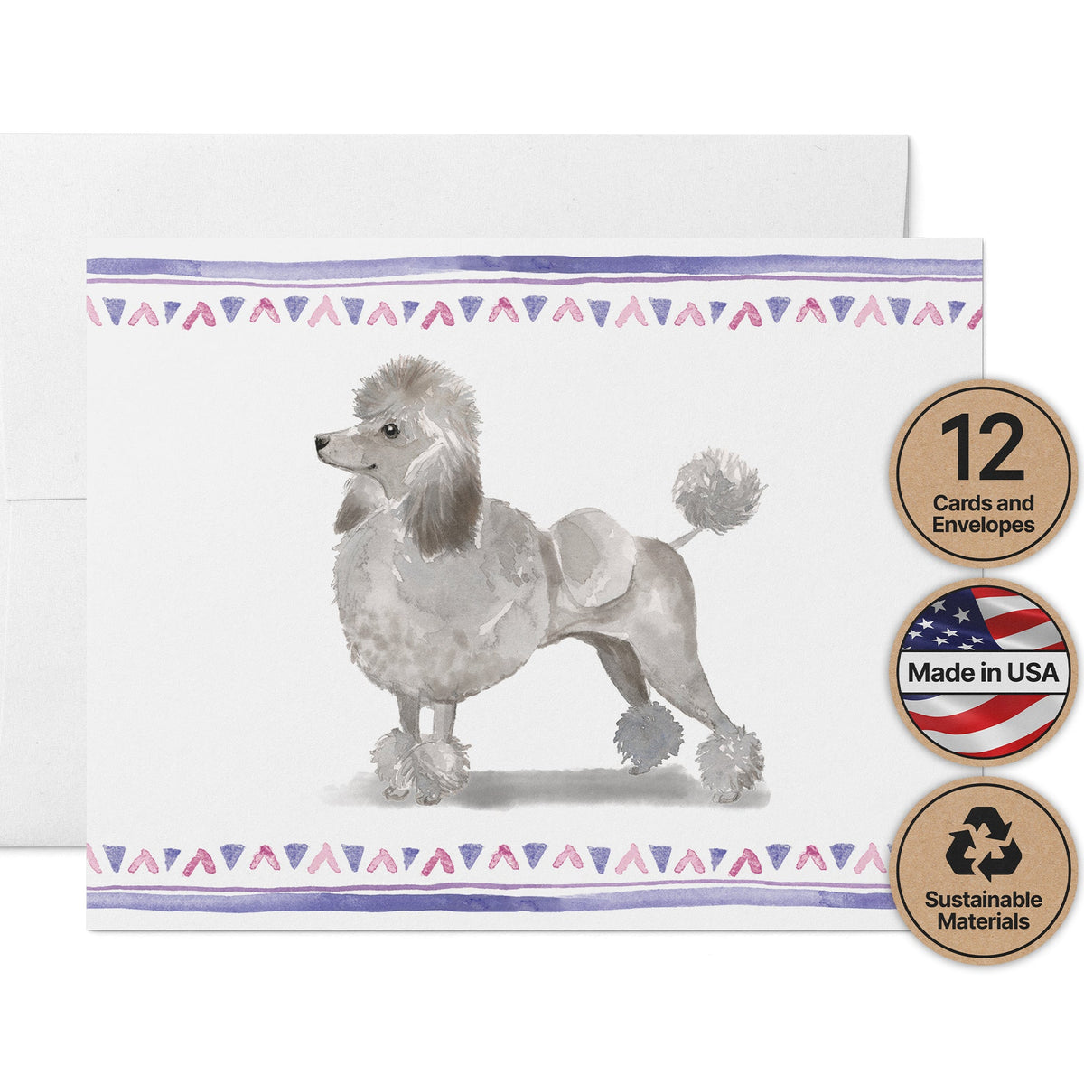 Standard Poodle Watercolor Dog Greeting Cards, set of 12 with envelopes, Twigs Paper