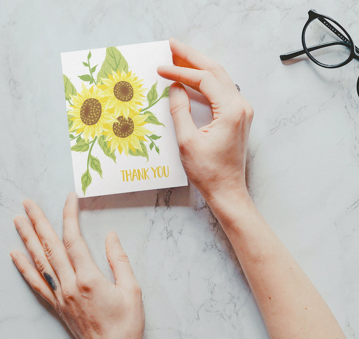 Sunflower Gratitude Floral Thank You Cards, set of 12 with envelopes, Twigs Paper - view 7