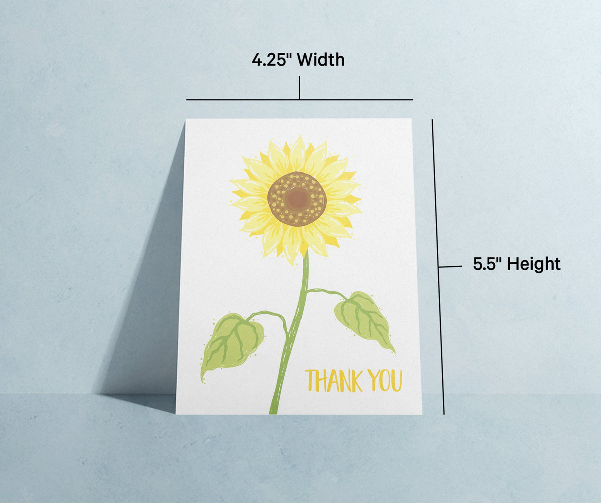 Sunflower Gratitude Floral Thank You Cards, set of 12 with envelopes, Twigs Paper - view 9