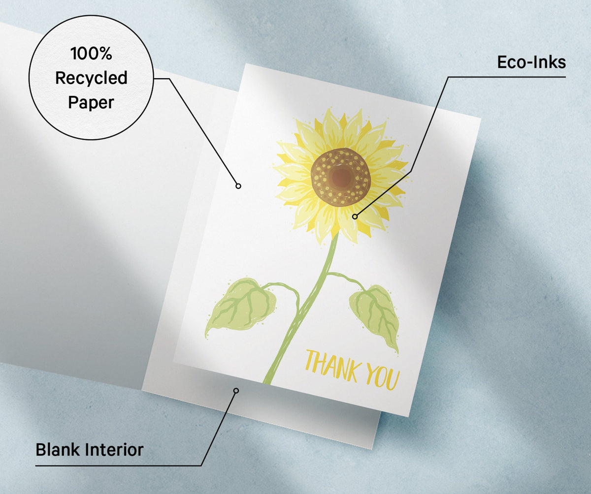 Sunflower Gratitude Floral Thank You Cards, set of 12 with envelopes, Twigs Paper - view 8