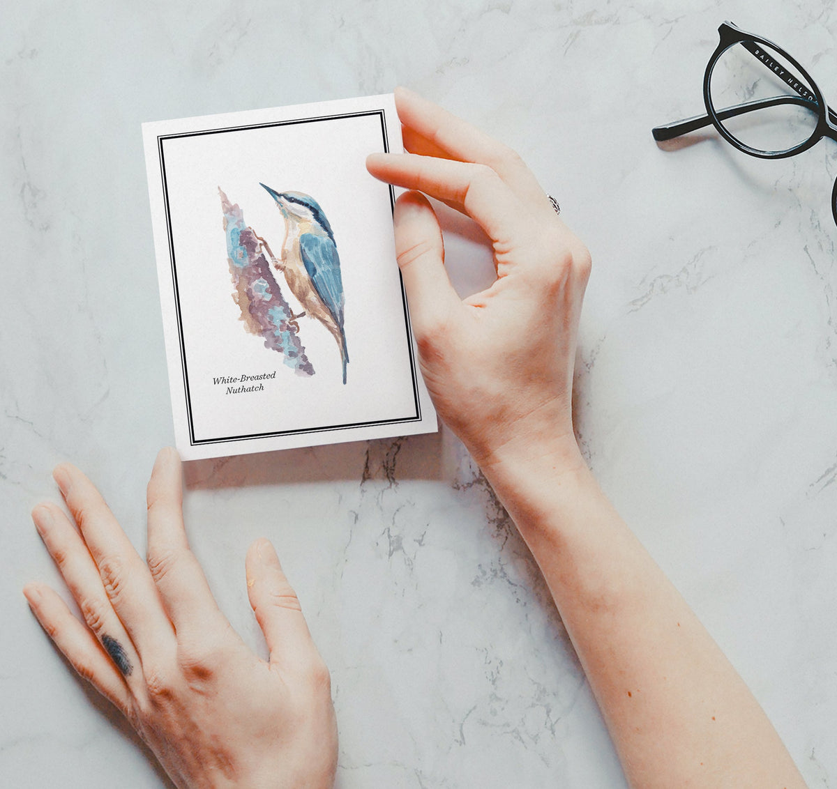 Vintage Birds Watercolor Greeting Cards, set of 12 with envelopes, Twigs Paper - view 8