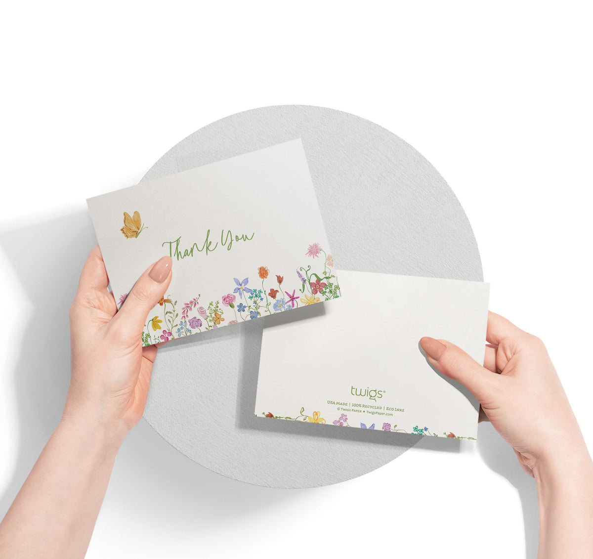 Whimsical Florals Thank You Greeting Cards, set of 12 with envelopes, Twigs Paper - view 2